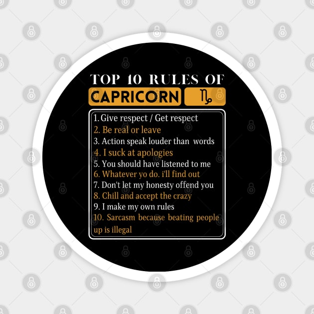 Top 10 Rules Of Capricorn, Capricorn Facts Traits Magnet by JustBeSatisfied